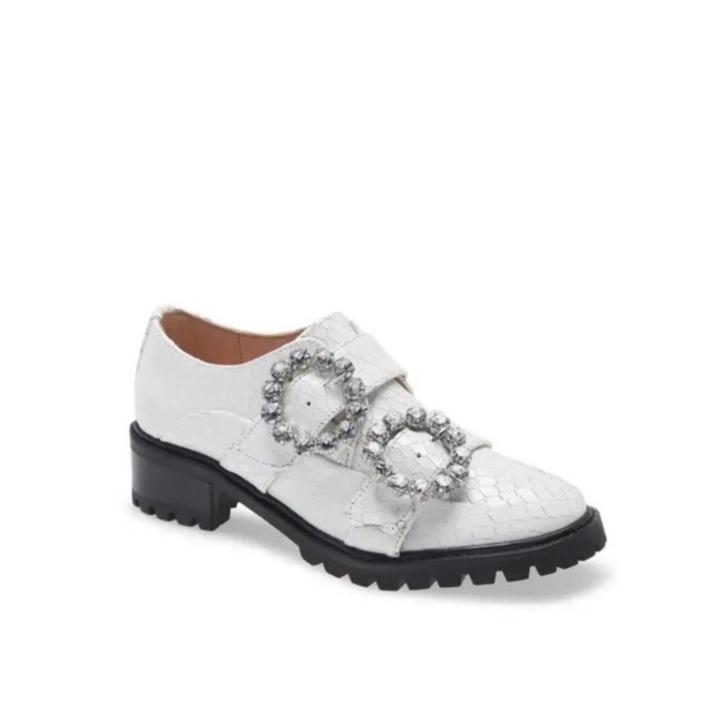 SCHUTZ women's Doris Croc Embossed Platform Loafers White Leather size 5…